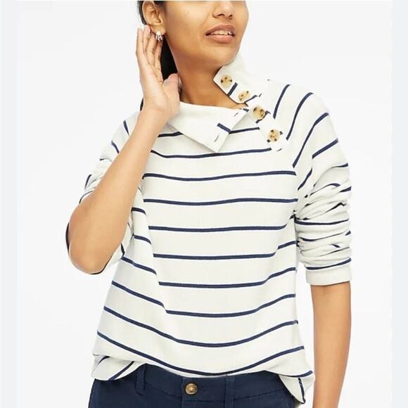 J. Crew White and Blue Striped Button collar pullover Size XXL - Picture 1 of 16